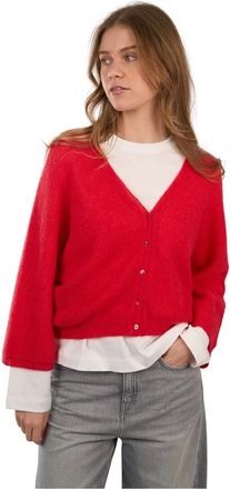 By-Bar Amsterdam Truien & Vesten, Dames, Rood, L, V-hals Knitted Vest met Knopen