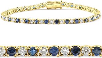 Pompeii3 5ct Blue Sapphire & Diamond Genuine Tennis Bracelet 14K Yellow Gold