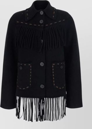 Guest In Residence cashmere wool fringed single breasted jacket
