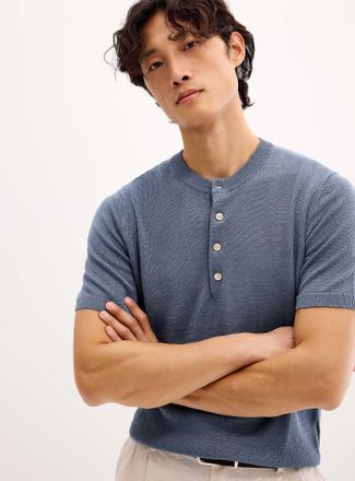 Le 31 Mens Pure linen knit Henley Shirt sweater