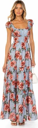 Hutch Rose Floral Maxi Dress In Blue Coral Striped