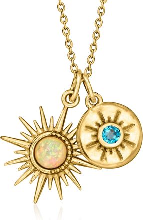 Ross-Simons Opal and. London Blue Topaz Celestial Jewelry Set: 2 Pendants With Cable Chain in 18kt Gold Over Sterling
