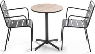 Oviala Mesa de jardín redonda y 2 sillas con reposabrazos apilables