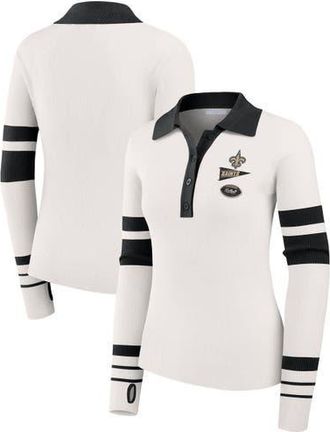 WEAR by Erin Andrews Womens WEAR by Erin Andrews White New Orleans Saints Ribbed Henley Polo Sweater at Nordstrom, Size Xx-Large