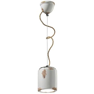 Ferroluce Lampadario Vintage Ceramica Bianca 1 Luce E27