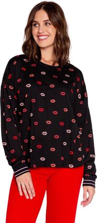 PJ Salvage Lippy-pyjamashirt met lange mouwen voor dames (Zwart/Rood/Roze)