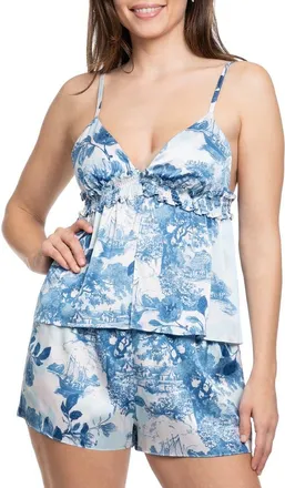 Midnight Bakery Floral Short Silk Pajamas in Blue at Nordstrom, Size X-Large