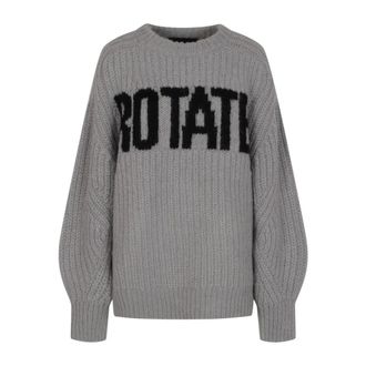 Rotate ROTATE Birger Christensen, Round-neck Knitwear, female, Gray, Size: S Round-neck Knitwear