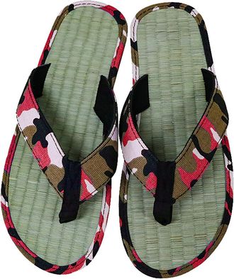 Generic Mens Summer Mat Bottom Slippers Wooden Floor Breathable Camouflage Canvas Slippers Indoor Sandals Slippers House Shoes Men Size 13 Wide (Watermelon Re