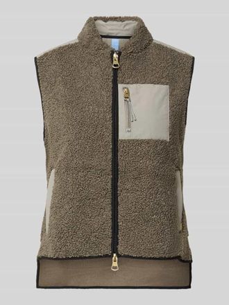 Mos Mosh Weste mit Zweiwege-Rei&szlig;verschluss und Brusttasche Modell Rowe in Khaki, Gr&ouml;&szlig;e XL