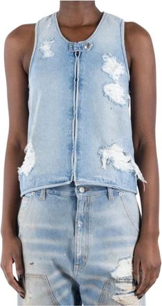 Maison Margiela Blauw Katoenen Gilet - Dames - Bodywarmers - Blauw - XS - Katoen - Jassen
