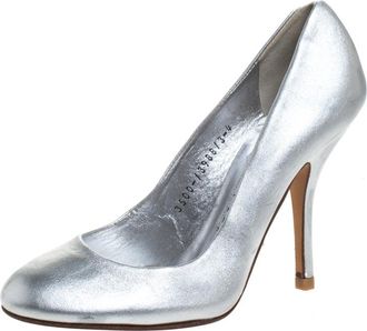 Gina Metallic Silver Leather Round Toe Pumps
