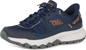 Skechers Mens Dynamite at Escapar Hands Free Slip-in Sneaker, Navy Leather/Textile/Orange Trim, 10 UK