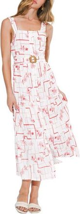 Adelyn Rae Violet Embroidery Midi Dress in White/Red at Nordstrom, Size X-Small