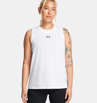 Under Armour Trainingstop UNDER ARMOUR UA RIVAL MUSCLE TANK, Damen, Gr. L, weiss (wei&szlig;,, schwarz), Obermaterial: 57% Baumwolle, 38% Polyester, 5% Elasthan, Rundhal