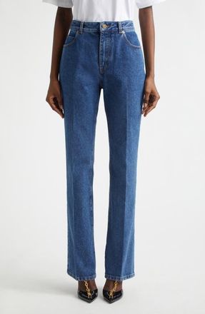 Balmain High Waist Straight Leg Jeans in 6Ex Bleu Jean Dark at Nordstrom, Size 12 Us