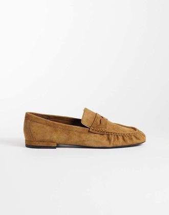 Mango mocassino in camoscio color cammello-Marrone