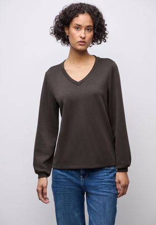 Street One Sweatshirt STREET ONE, Damen, Gr. 40, deep roast braun, Sweatware, Obermaterial: 46% Modal, 46% Polyester, 8% Elasthan, unifarben, l&auml;ssig geschnitten 