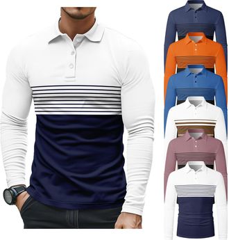 Generic 6 Pack Mens Long Sleeve Polo Shirts Print athl&eacute;tique T-Shirts Casual Vintage Classic Golf Shirt (UK, Alpha, XXL, Regular, Regular, 18)