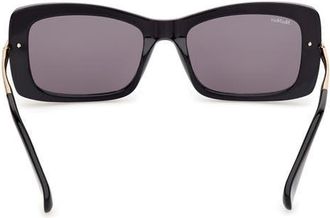 Max Mara 54mm Rectangular Sunglasses in Shiny Black Deep Gold /Smoke at Nordstrom