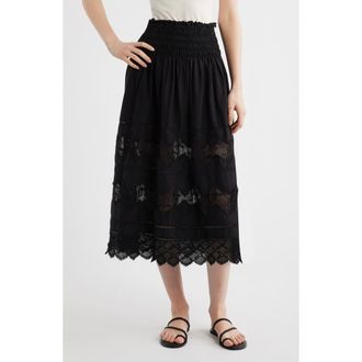 The Great. The Rosette Crochet Trim Cotton Pull-On Skirt in Black at Nordstrom, Size 0