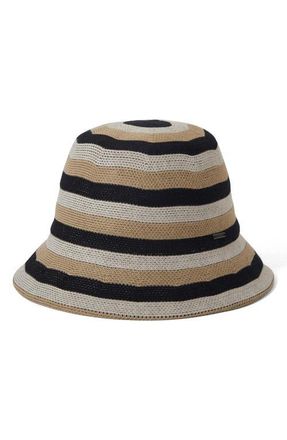 Brixton Lisboa Stripe Bucket Hat in Black/Sand/Whitecap at Nordstrom, Size X-Small