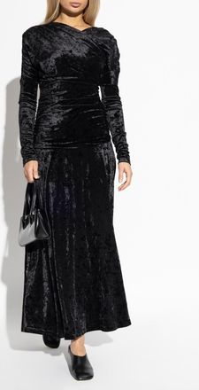 Ganni Velvet Dress With Draping, Womens, Black
