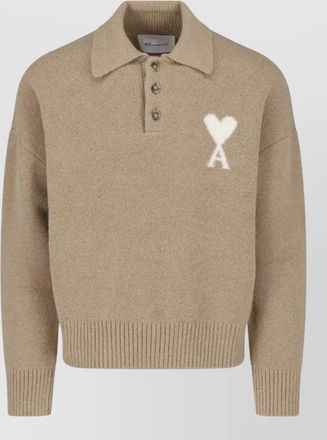 Ami alpaca-blend long-sleeve polo sweater