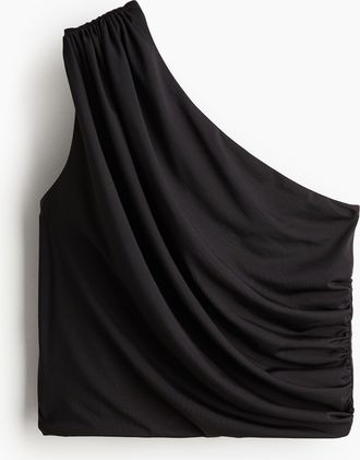 H&M Kurzes One-Shoulder-Top - Schwarz