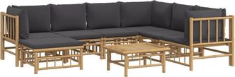 vidaXL Set De Muebles De Jard&iacute;n 8 Piezas Bamb&uacute; Con Cojines Gris Oscuro Vidaxl