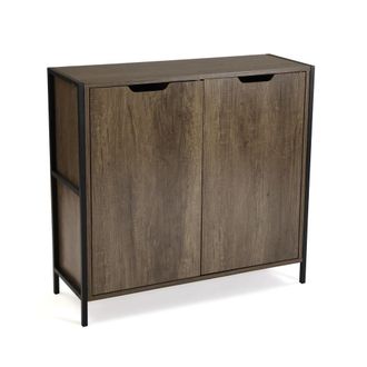 VERSA Aparador 2 puertas en aglomerado efecto madera y metal marr&oacute;n y negro