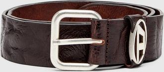 Diesel 3.9cm logo-plaque wrinkled leather belt - Belts - Unisex - Brown