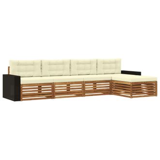 vidaXL Conjunto De Sof&aacute;s De Exterior 5 Pcs Natural Y Crema Poli&eacute;ster Vidaxl