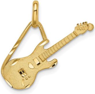 Diamond2Deal 14k Yellow Gold Brushed and Diamond-cut Electric Guitar Pendant