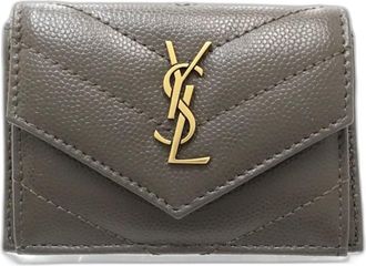 Saint Laurent Dark Gray Leather Wallet (Tri-Fold) (Pre-Owned)