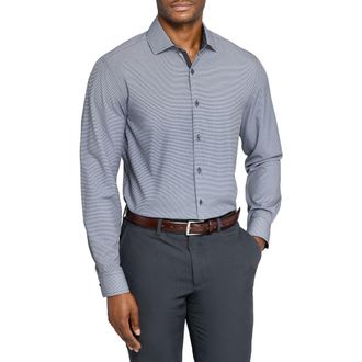 W.R.K Slim Fit Black Micro Houndstooth Performance Dress Shirt in Black/White at Nordstrom, Size 18 - R