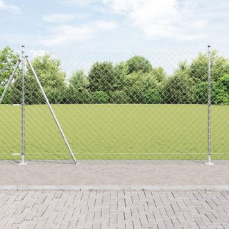 Berkfield Home Chain Link Fence with 7 Flanged Posts 1.5x10 m Galvanised Steel in Silver