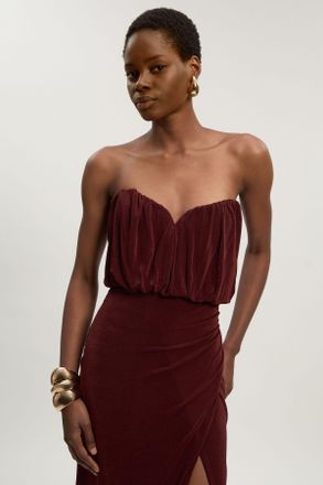 Karen Millen Womens Drapey Crepe Bandeau Split Maxi Dress - Chocolate - Size Large