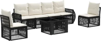 vidaXL Conjunto De Sof&aacute;s De Jard&iacute;n 7 Uds. Negro Y Blanco Crema Vidaxl