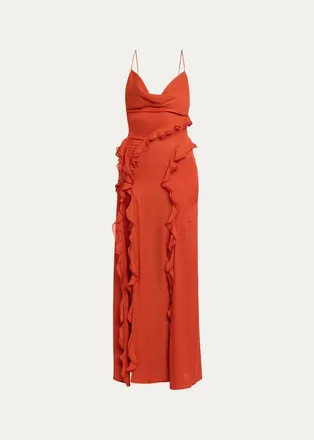 Ronny Kobo Milena Backless Ruffle Chiffon Maxi Dress