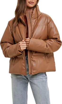 Wishlist Faux Leather Puffer Jacket in Mocha at Nordstrom Rack, Size Medium