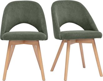 Miliboo Sillas Escandinavas En Tela De Pana Verde Caqui Y Madera Clara (pack De 2) Cosette