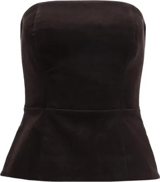 Parosh Dark Brown Solid Strapless Top