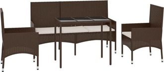 vidaXL Set Muebles De Jard&iacute;n 4 Piezas Y Cojines Rat&aacute;n Sint&eacute;tico Marr&oacute;n Vidaxl