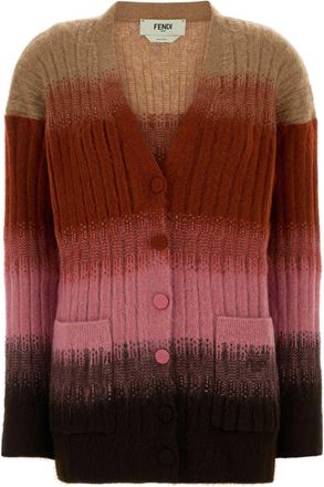 Fendi Womens Multicolor Stretch Mohair Blend Cardigan - Tan Wool - Size EU 38 (Womens)