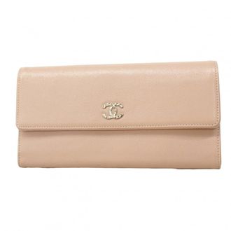 Chanel Pink Grained Calfskin Long Wallet (Bi-Fold) (Pre-Owned)