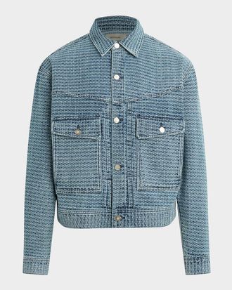 Hudson Mens Cropped Textured Denim Trucker Jacket