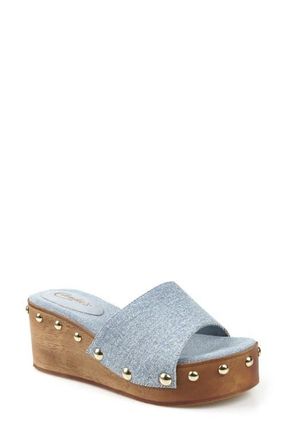 Candie's Jewell Platform Wedge Slide Sandal in Blue Fabric at Nordstrom, Size 11