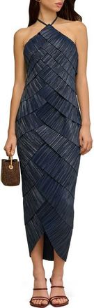 Cult Gaia Patrizia Pliss&eacute; Tiered Halter Dress in Deep Lake at Nordstrom, Size 4