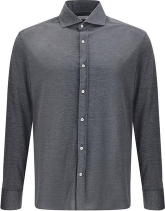 Brunello Cucinelli Brunello Cucinelli Mens Long Sleeve Knit Shirt - Grey Silk - Size Large